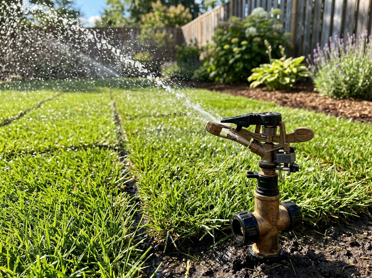 zoned irrigation sprinkler head watering a newly installed lawn in Holly Springs, NC
