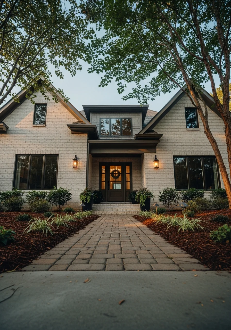 Close-up of a Cary home's front entrance with updated landscaping and welcoming entry.